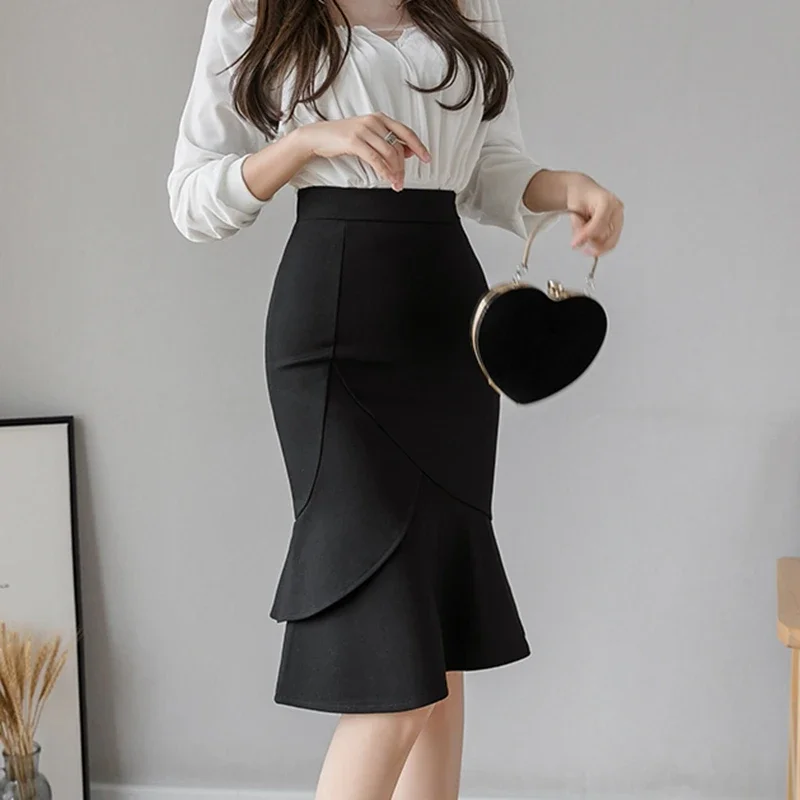 Elastic Oversized Long Black Skirt Women 2024 Fashion High Waist Bodycon Bridal Skirts Korean Elegant Skinny Corset Office Skirt