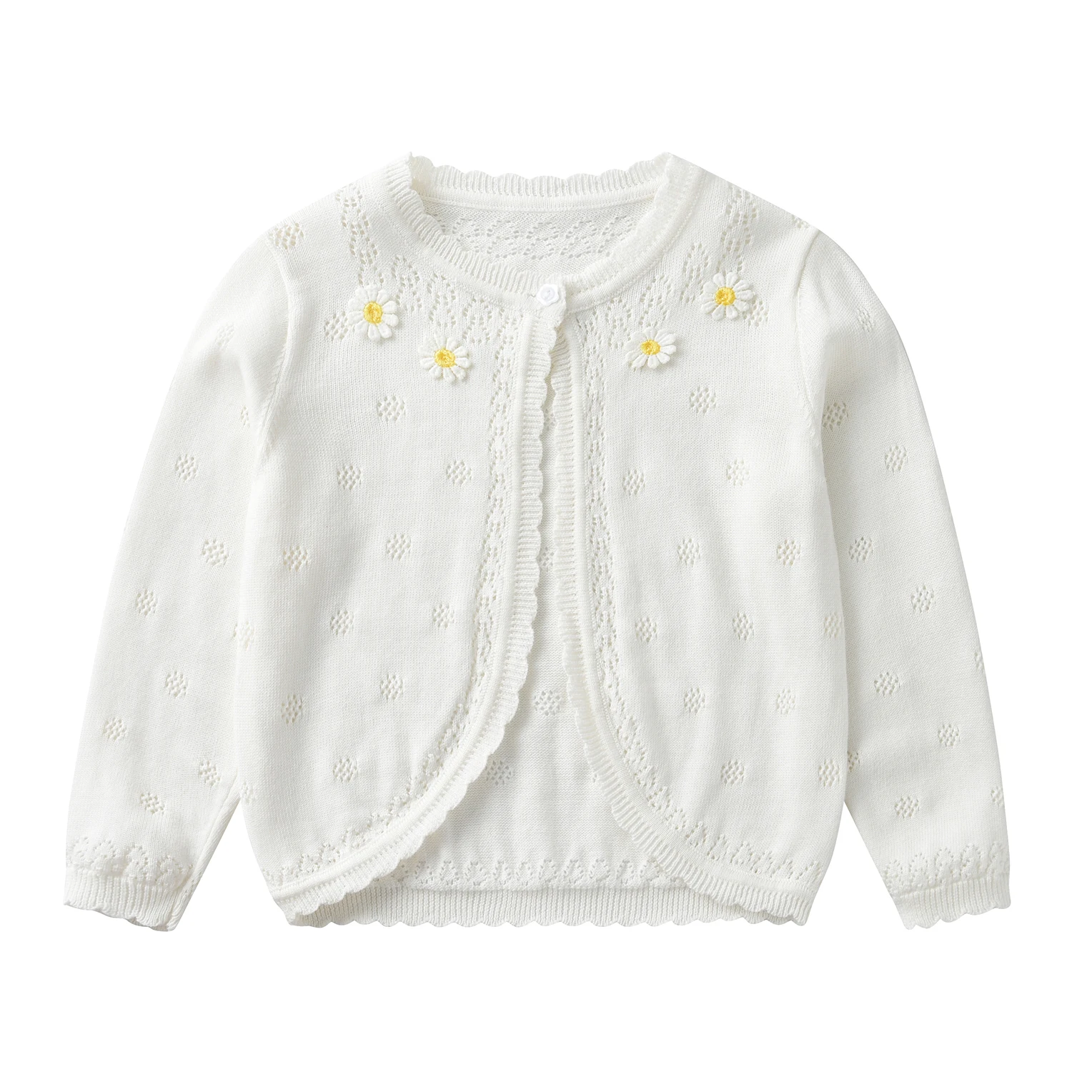 Children's clothing sweater, a buckle hollow cardigan pure cotton shawl air -conditioned shirt out to take sunscreen cardigan