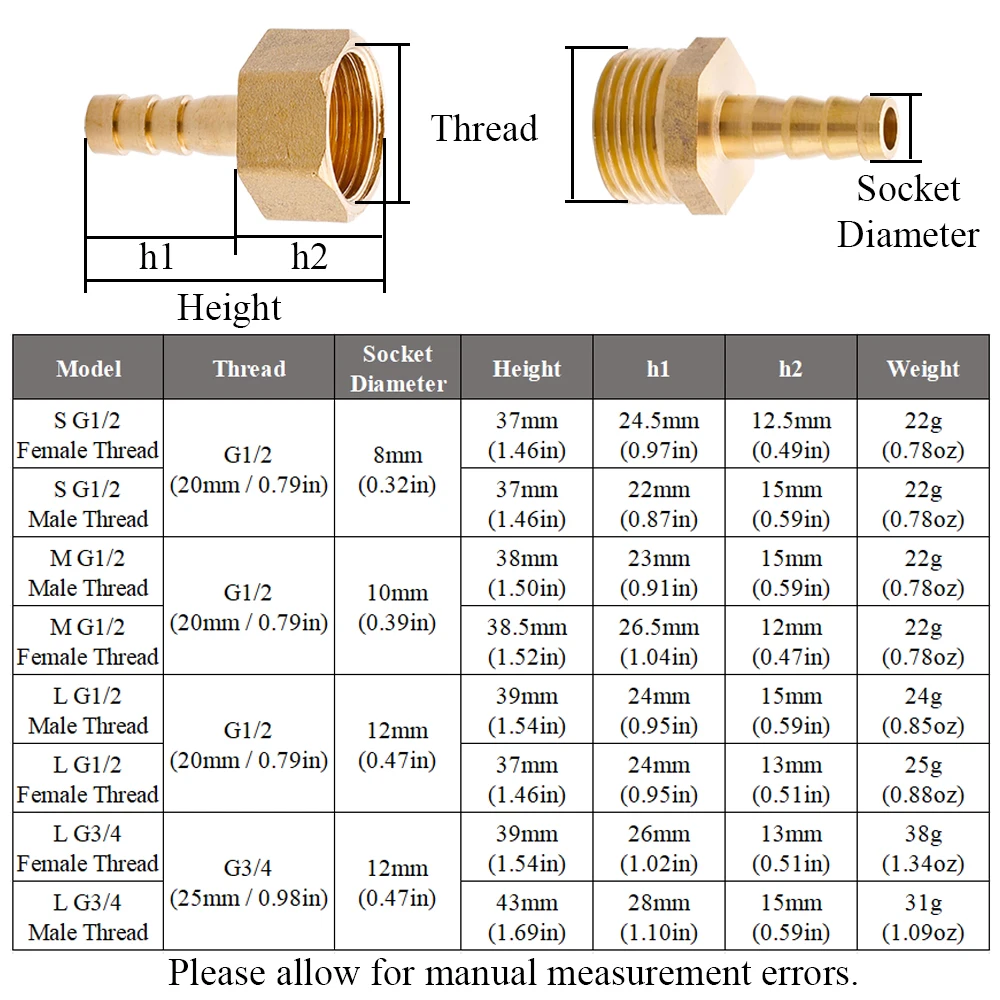New Brass Pipe Fitting Copper Coupler Adapter 8/10/12mm Hose Barb Tail 1/2