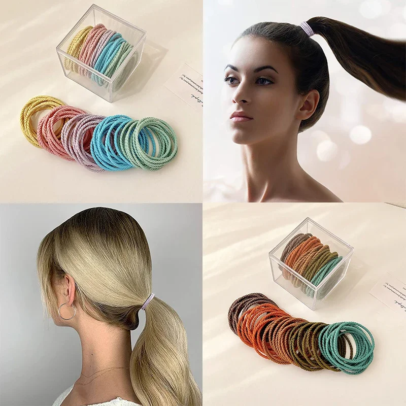 50/100 Pcs/Bag Women Girls Colors Soft 5 cm Scrunchies Elastic Hair Band Lady Lovely Solid Rubber Bands Female Hair Accessories