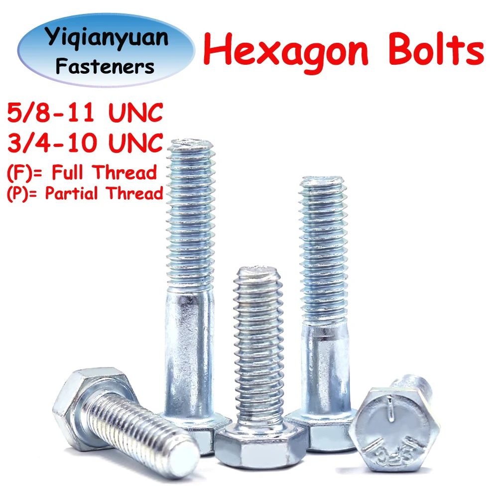 Yiqianyuan DIN933 Hex Bolts 5/8-11 3/4-10 UNC Carbon Steel Galvanized Full & Partial Threaded External Hexagon Head Screws