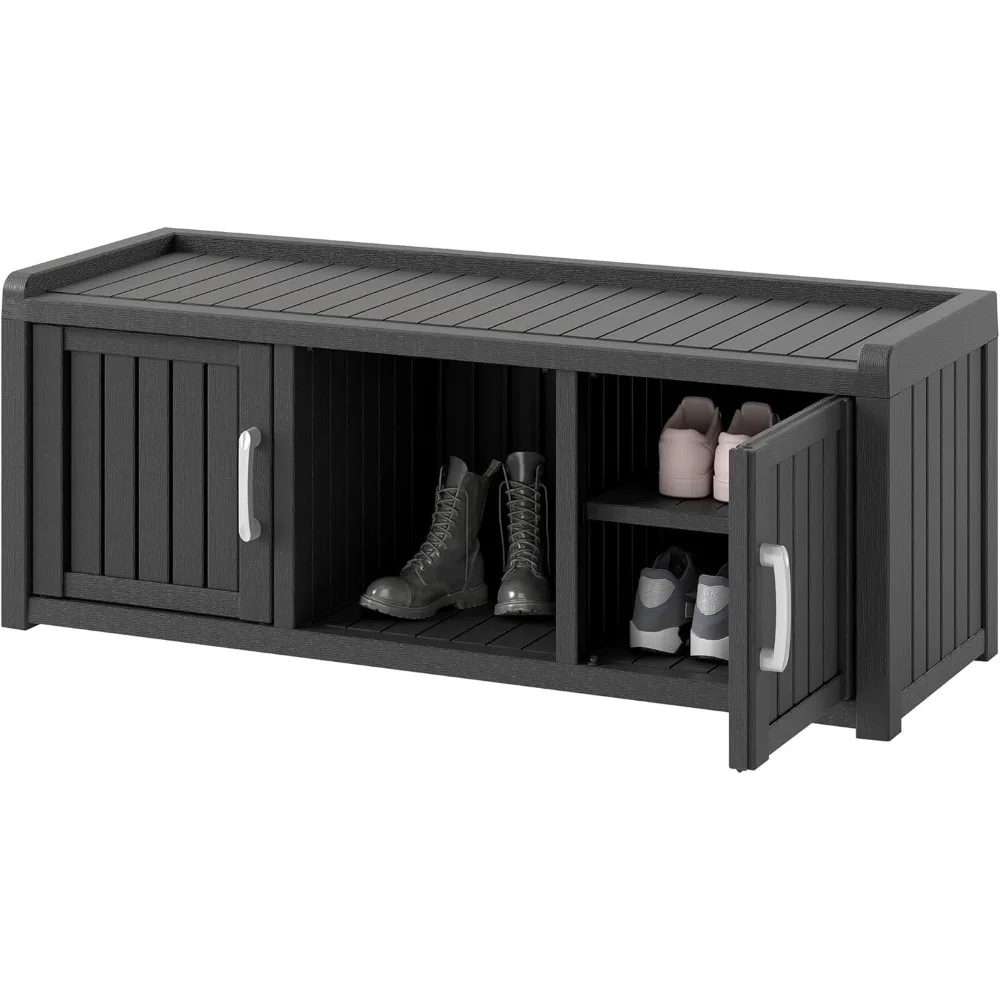 

Shoe Storage Cabinet Waterproof UV-Resistant, Entryway Storage Bench Indoor Outdoor with 2 Doors, Adjustable Shelves for Entryw