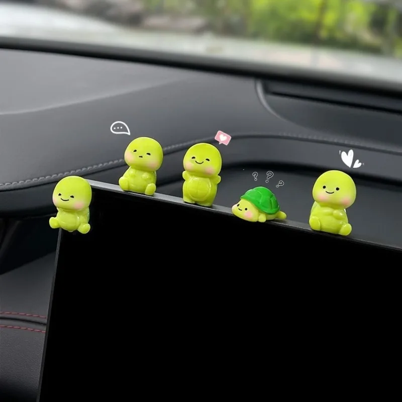 5pcs Cute Little Turtle Car Ornament Stress Relief Decor for Automobile Electric Vehicle Center Console Interior Decoration