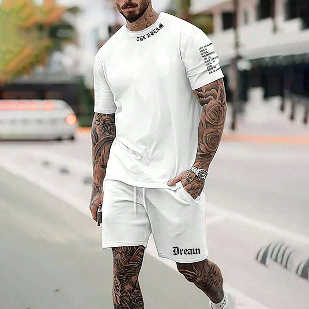 New Summer Y2K Style Fashionable and Trendy Men\'s Set Refreshing and Breathable Leisure Travel Set Extra Large Men\'s Loose Top