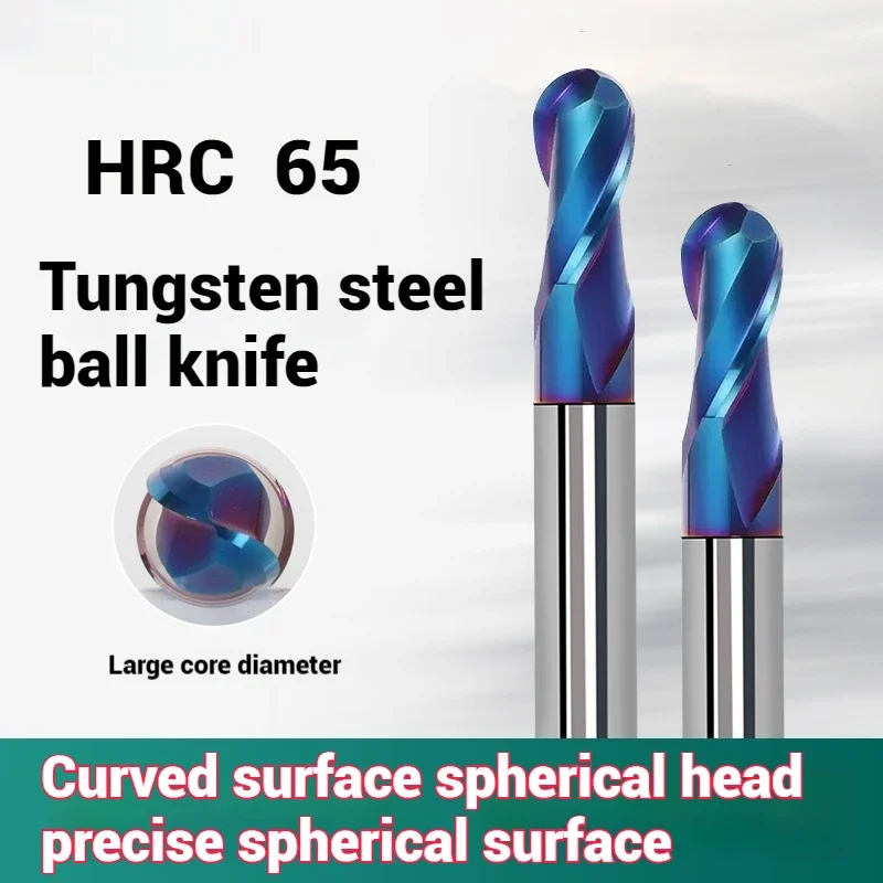 HRC65 HRC70 High Hardness Ball Nose End Mill Tungsten Carbide Cutter CNC Router Bit Milling Tool R0.5 6mm 8mm 10mm 12mm Metal