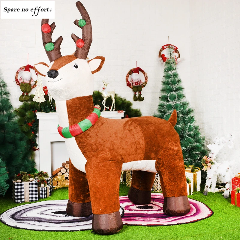 Plush Elk Inflatable Christmas Toy 2023 LED Light Christmas Outdoor Decoration New Year Gift for Kids Large Christmas Doll