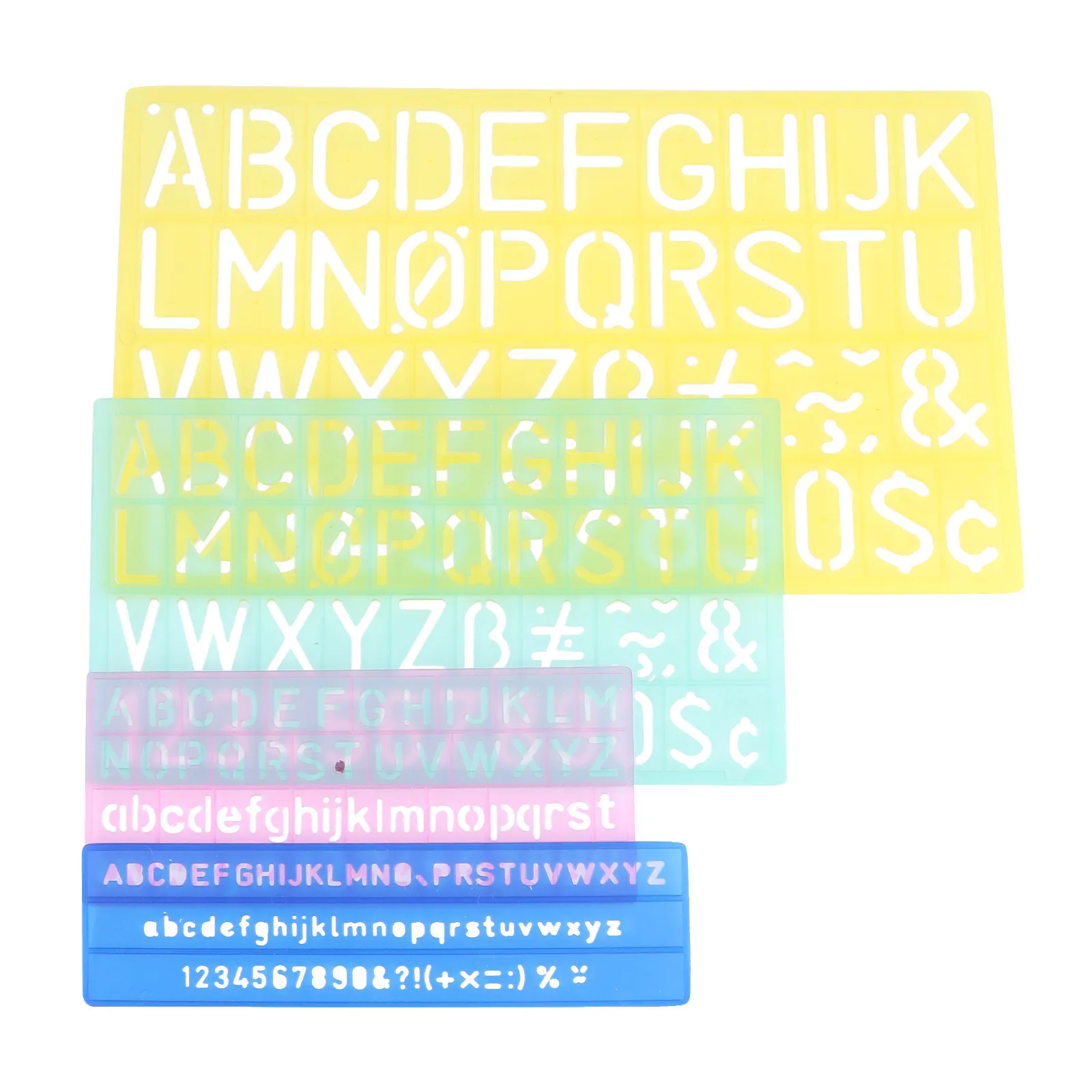4Sets Plastic Digital Letter Template Ruler Sturdy Wear Resistant Reusable for DIY Scrapbooking Gift Card Wall Decoration School