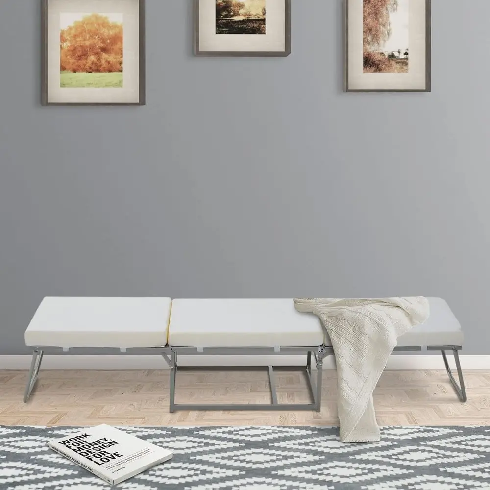 Gray 2-in-1 Convertible Sleeper Bed with Ottoman for Small Rooms