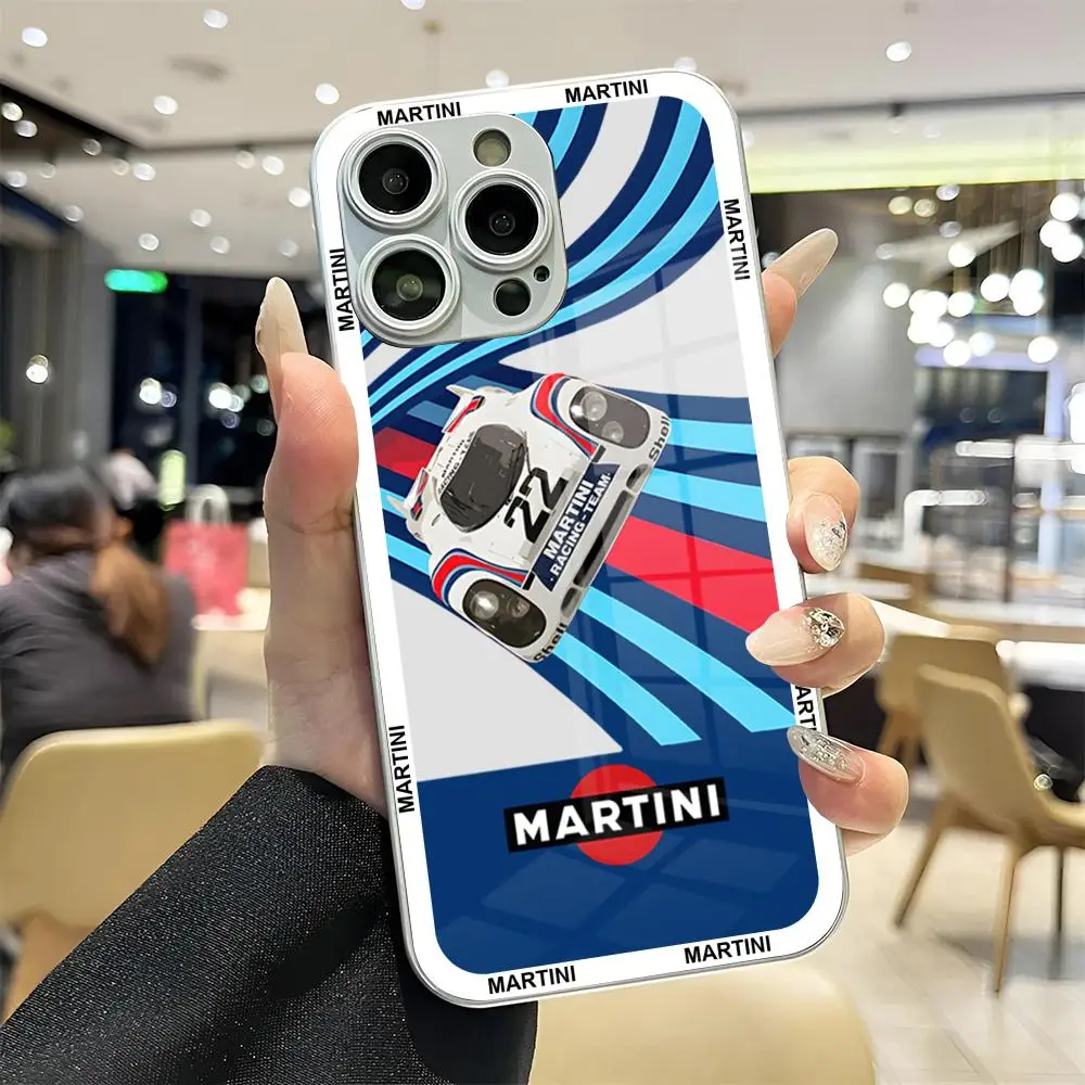 Martini Racing Stripe Mouse Pad para iPhone, Capa de Vidro Temperado, Branco e Preto, 13, 14, 12, 15, 11 Pro, XS Max, Plus Mini
