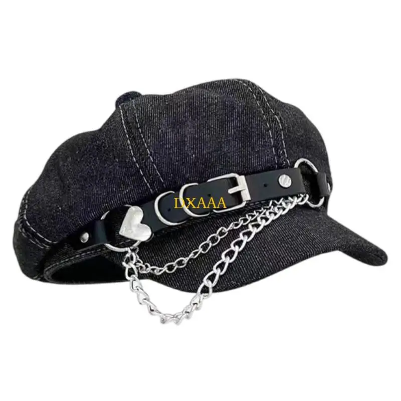DXAA Women Hat Hot Girl Octagonal Caps for All Season Chain Belt Caps Headwear