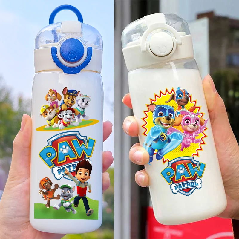 PAW Patrol Straw Cup Bottles 400ML Cute Dog Captain Ryder Transparent Plastic Anti Drop Water Bottle for Children Students