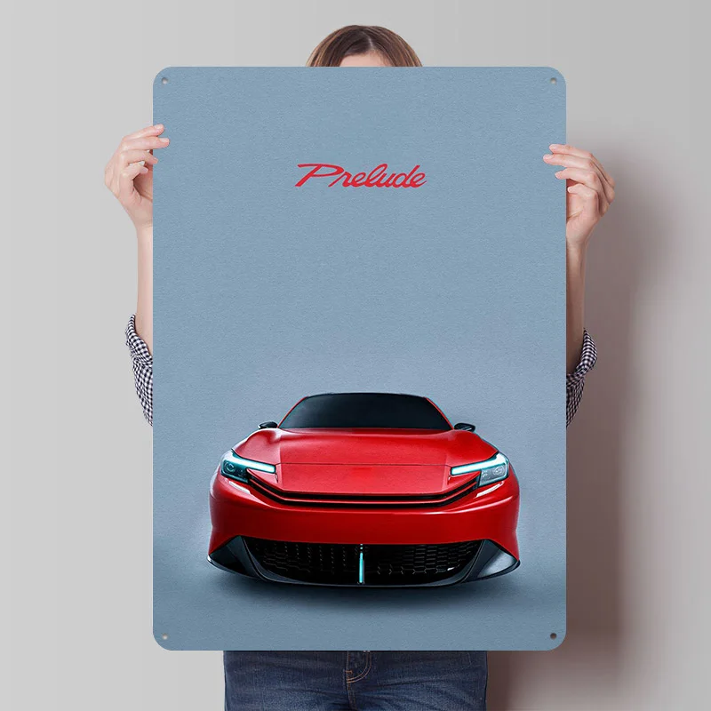 Sports Car Prelude Concept Poster Customized Vintage Metal Signs Wall Art Retro Tin Plaque for Garage Room Decor Men Coffee Bar