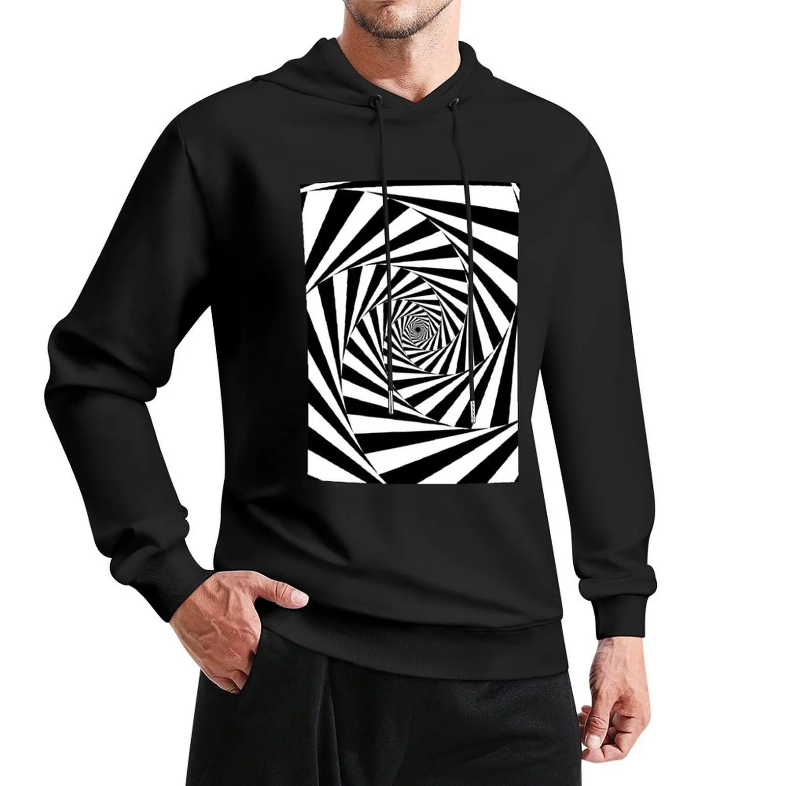 

Aperture Spiral - Black and White Optical Illusion Pullover Hoodie men's winter sweater graphic hoodies