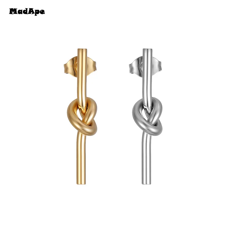 24K Gold Color Plated Brass Long Line with Knot Stud Earrings High Quality DIY Jewelry Making Findings