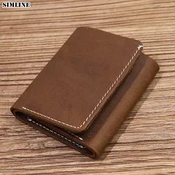 100% Genuine Leather Wallet For Men Male Cowhide Vintage Handmade Short Trifold Men's Purse With ID Credit Card Holder Money Bag
