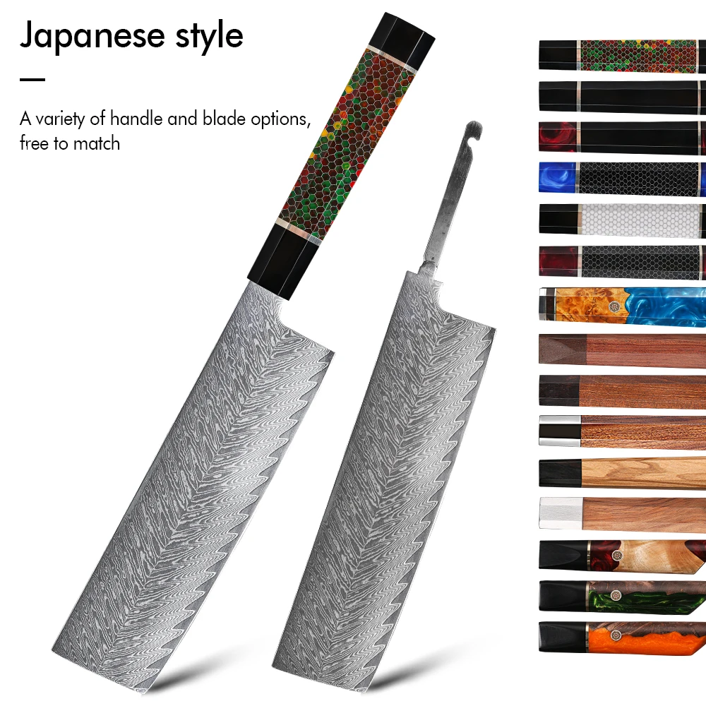 TURWHO DIY Factory Octagonal Handle Japanese Damascus Steel Chef Knife Santoku Nakiri Cleaver Blade Blank Knive Parts New Design