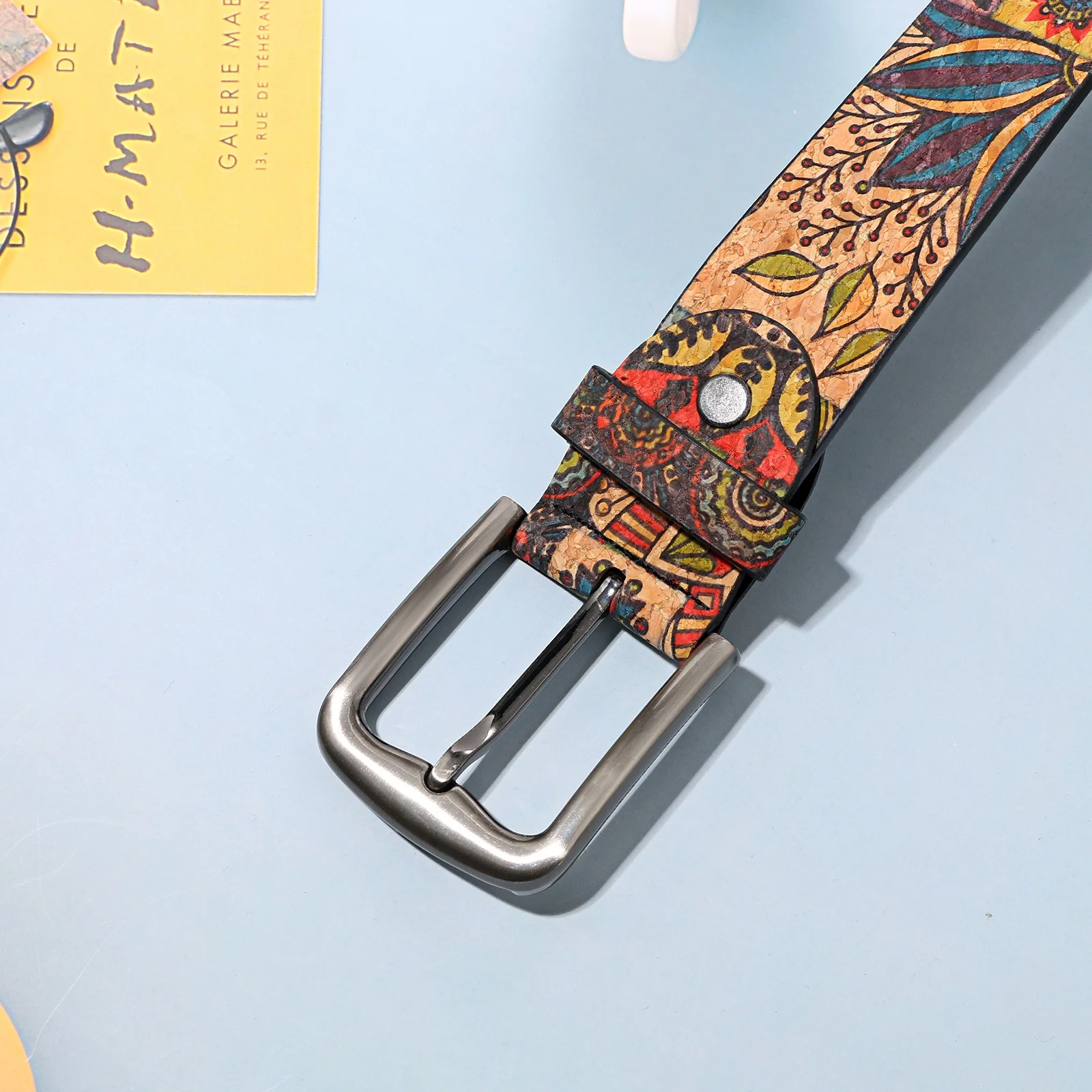 Vintage Boho Ethnic Print Belt for Women Distressed Contrast Floral Pattern Casual Snap Waist Belt Street Everyday Wear
