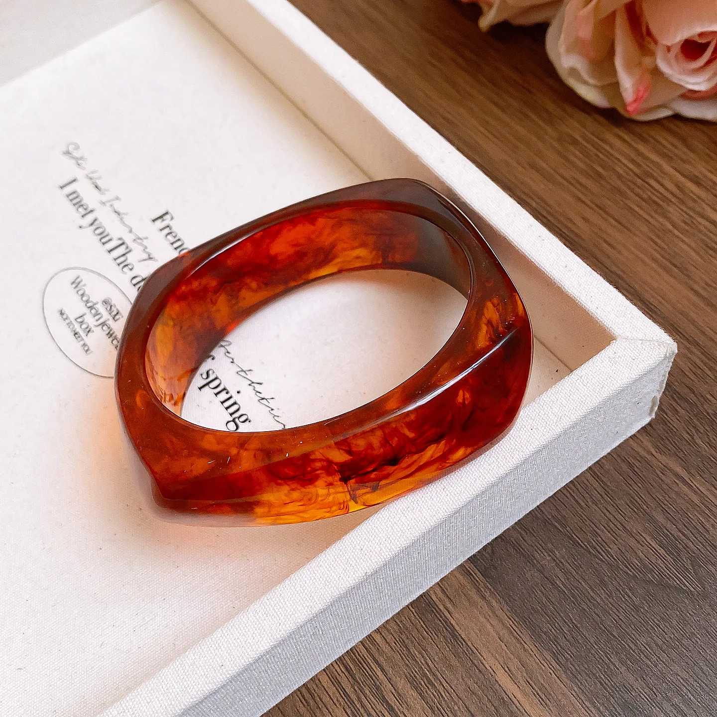Coffee Big Irregular Square Wide Acrylic Bangles for Women Statement Resin Chunky Bracelets Couple Vintage Punk Jewelry Gifts F image 5