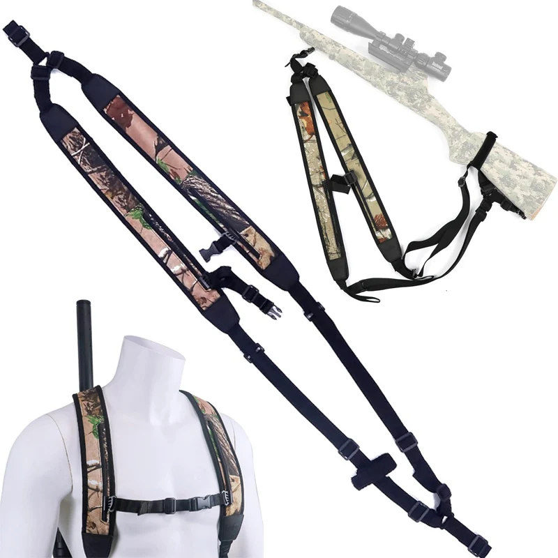 Tactical 2 Point Gun Sling Universal Hunting Double Shoulder Backpack Strap Adjustable Neoprene Harness for Hunting Outdoors