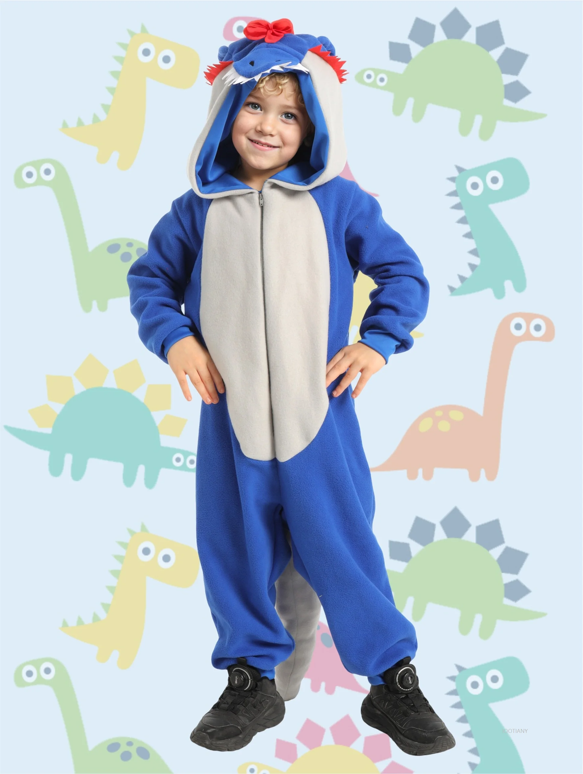

Halloween Children Animal Mascot Costume Cartoon Blue-grey Dilophosaurus Cosplay Dinosaur Bodysuit Carnival Party Cute Jumpsuit