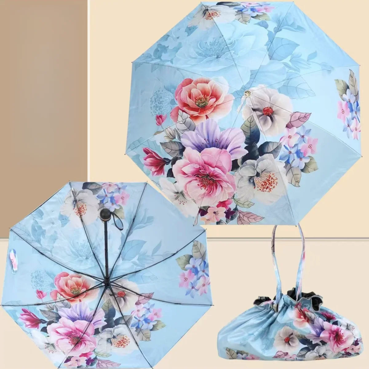 Double-layer Folding Sun Umbrella High-grade Sun Protection Umbrella Colored Glue Anti-ultraviolet Dual-use in Sunny and Rainy D