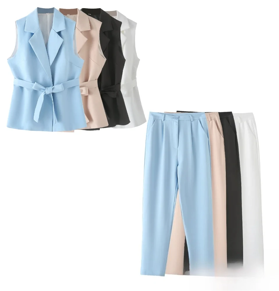 

KONDALA Женский комплект жилета с лацканами и поясом, жилет, блейзер + брюки, синий комплект, модный летний осенний уличный повседневный праздничный жилет 2024, комплект