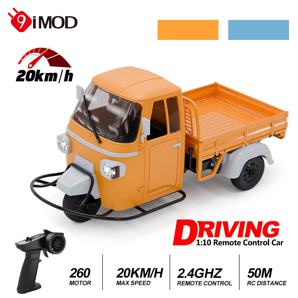 9IMOD 1/10 RC Auto 20 km/h Auto con trazione posteriore 2.4G 50M Deflettore Piegato Imbottiture Effetto sonoro inverso Triciclo telecomandato