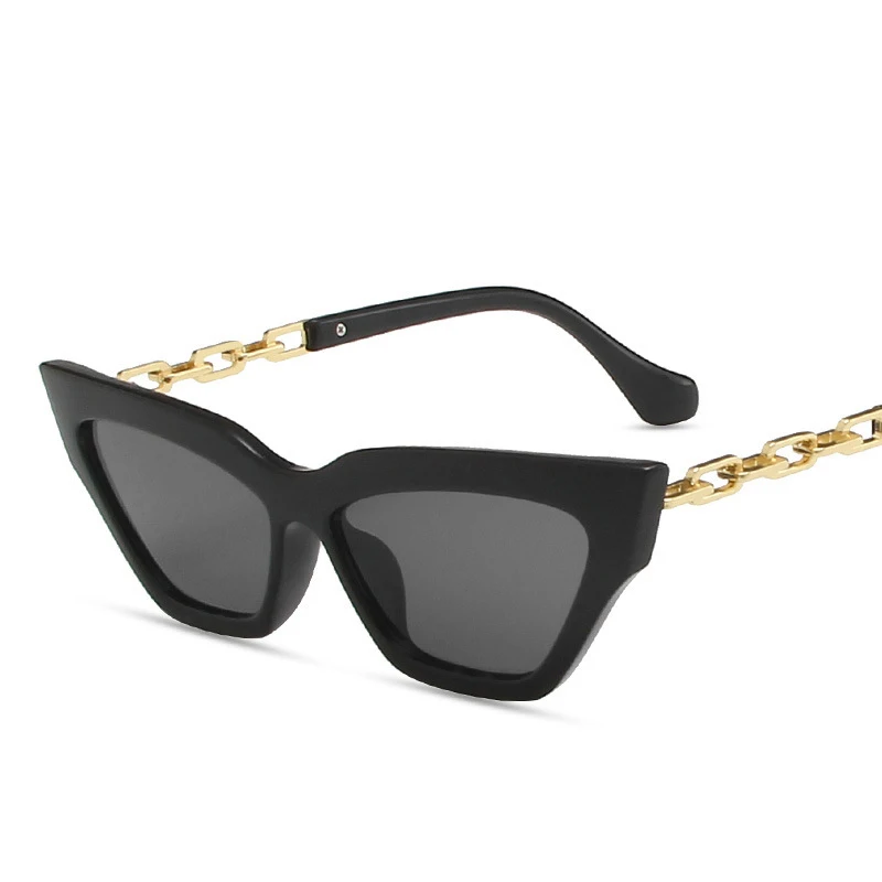 New Alloy Chain Leg Cat Eye Sunglasses For Women Luxury Brand White Black Gradient Small Square Sun Glasses Female Sexy Shades