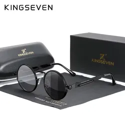 KINGSEVEN Round High Quality Gothic Steampunk Sunglasses Polarized Men Women Brand Designer Vintage Metal Frame Sun Glasses