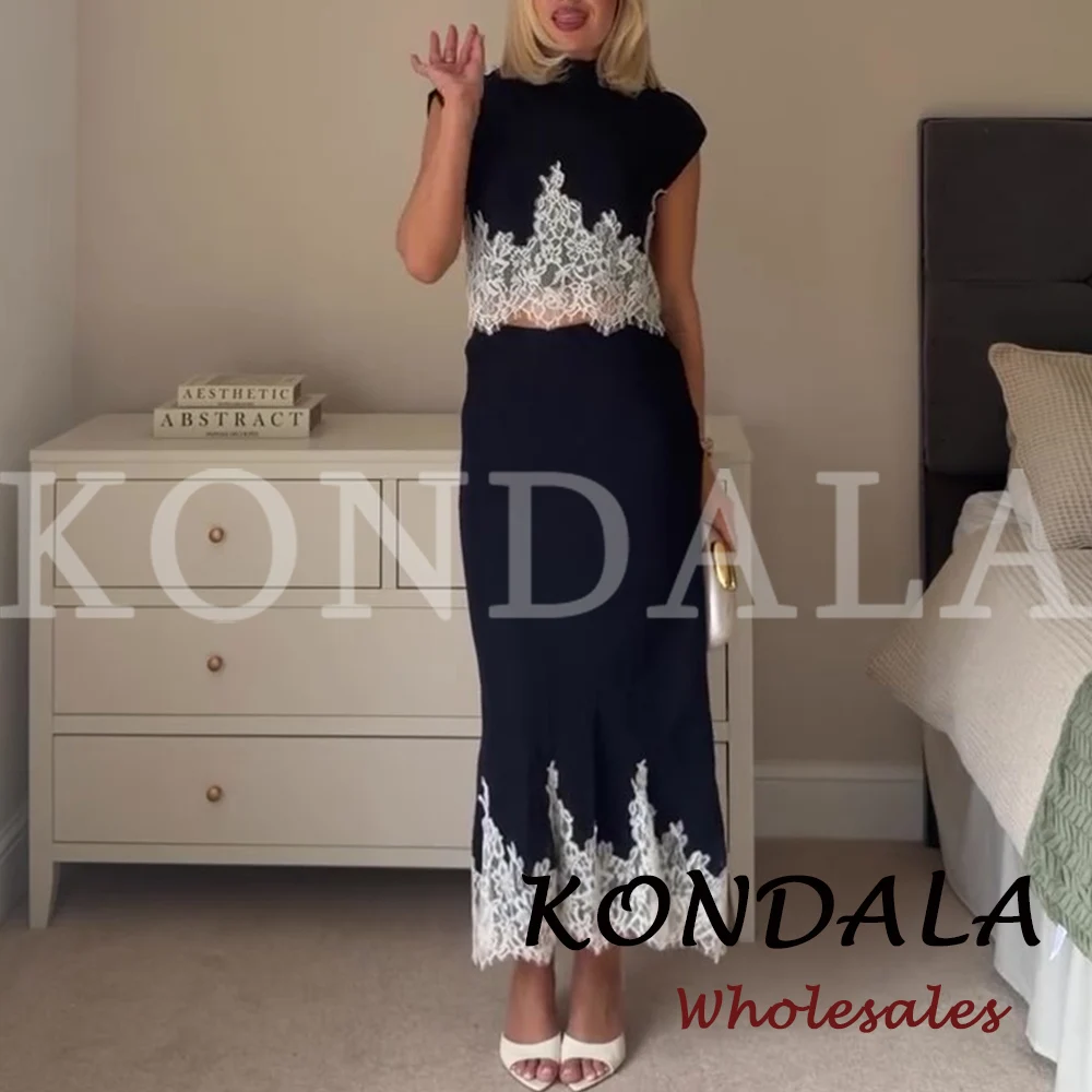 KONDALA Schickes Vintage Patchwork Damen Herbst-Set: Ärmelloses Spitzenhemd + Reißverschluss-Etuirock, Elegante Mode 2026 Herbst Damen-Set – Detail 4