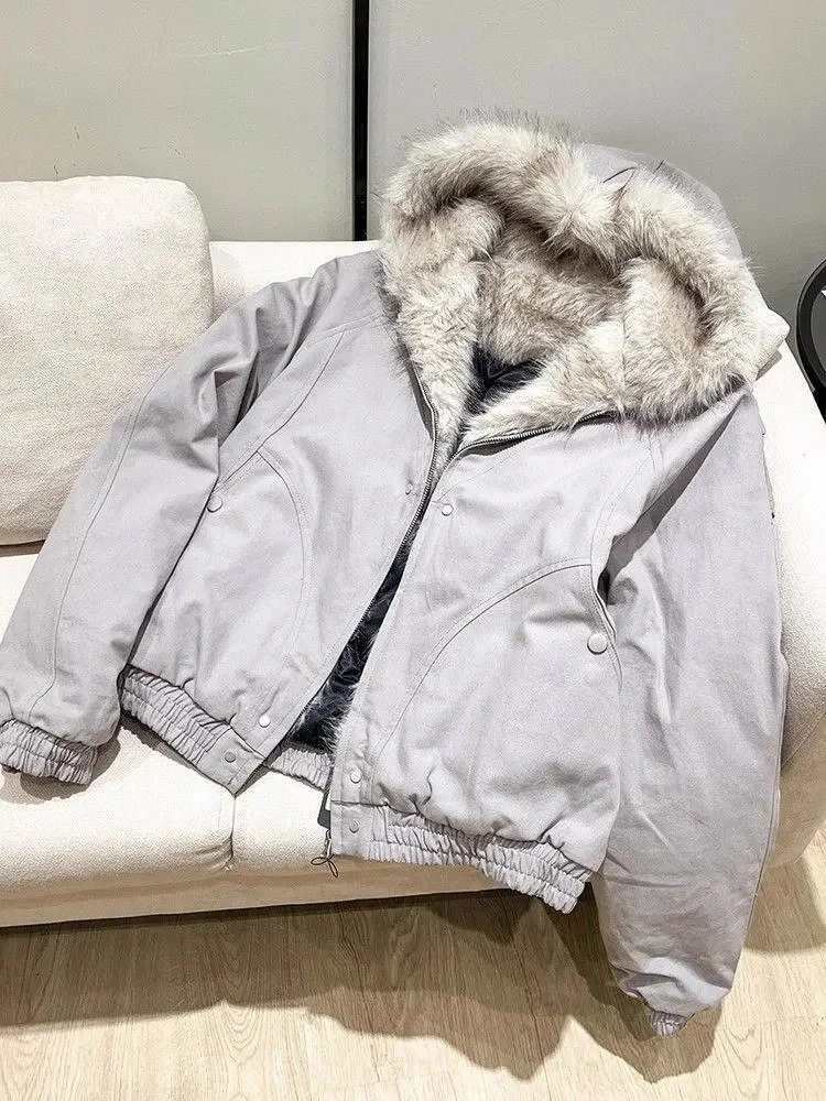 2025 New Women Winter Thickened Fur Collar Warm Jacket Zipper Hoodie Men Couple Fashion Fashion Fashion Casual Loose Jacket Tops