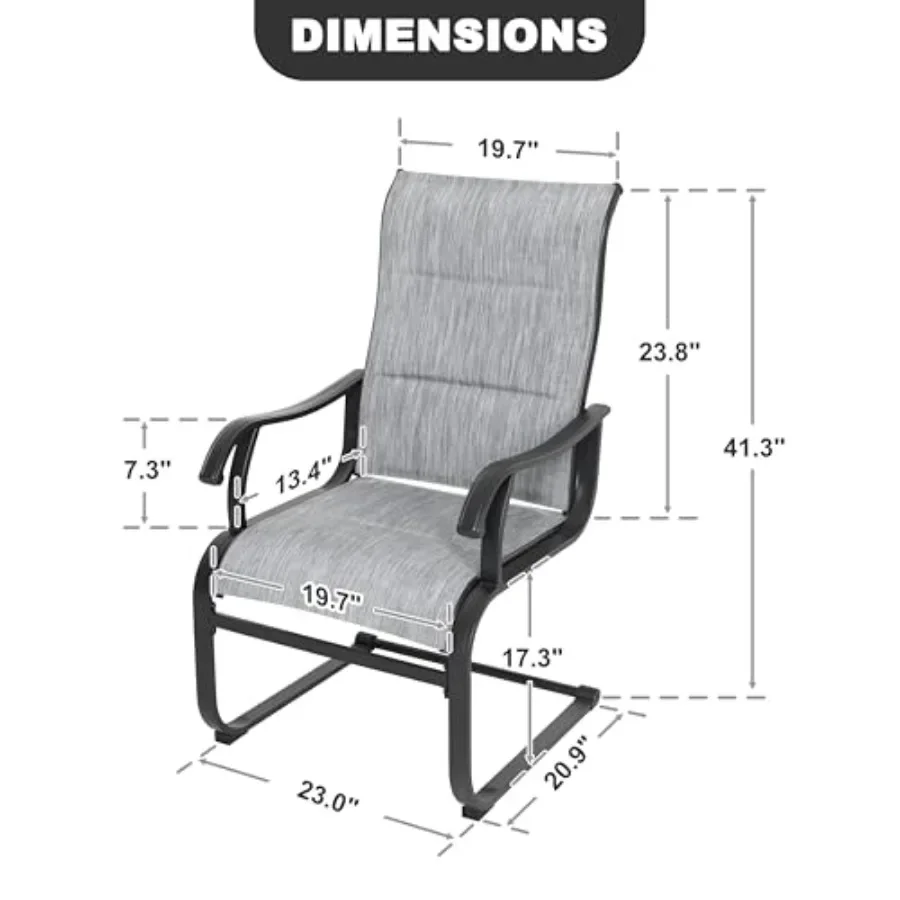 Set of 2 Patio Dining Chairs All Weather Outdoor Padded Textilene Chairs with High Back and Spring Motion Design Breathable Out