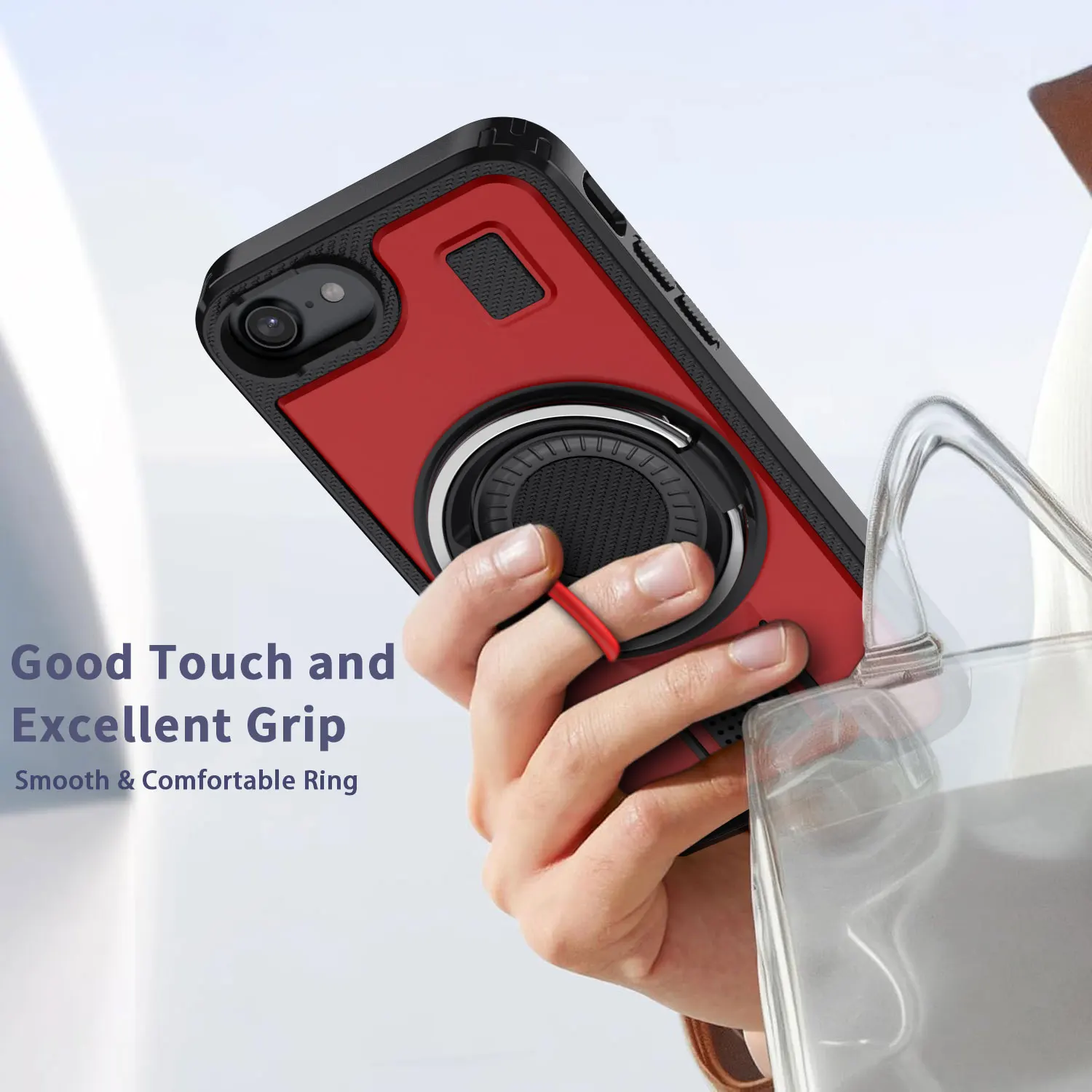 Para iPhone 7 4,7 polegadas Caso Híbrido À Prova de Choque Anel Duplo Kickstand Suporte Resistente Telefone Hard Slim Cover Vermelho