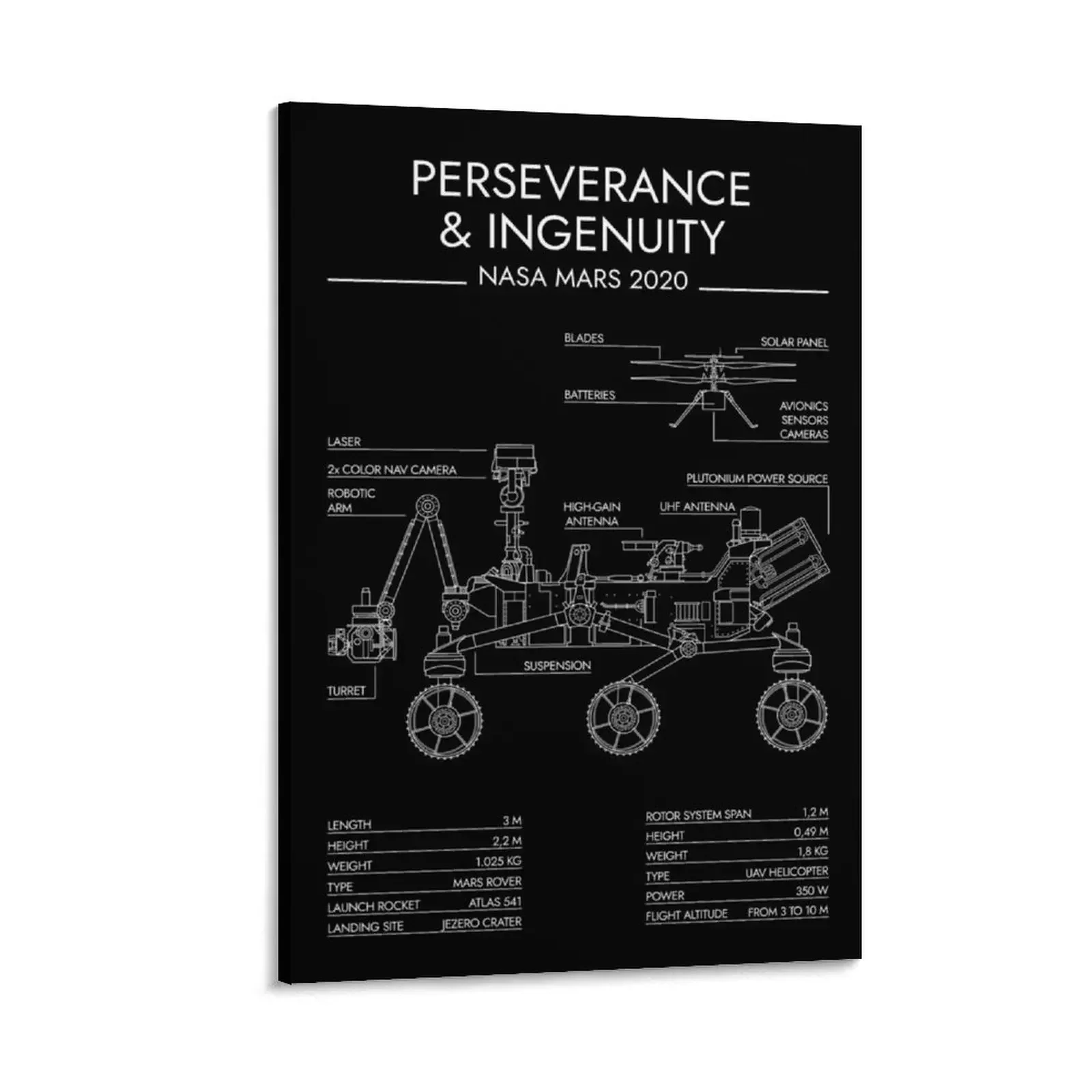 

Perseverance & Ingenuity - MARS 2020 (White Stencil - No Background) Canvas Painting home decorations and organization anime