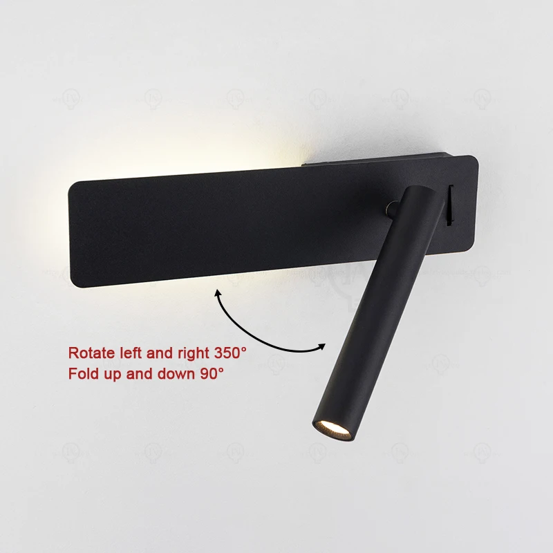 White Nordic Bedside Table Wall Lamp LED Bedroom Reading Wall Lamp Living Room with Switch Adjustable Angle Rotating Wall Light
