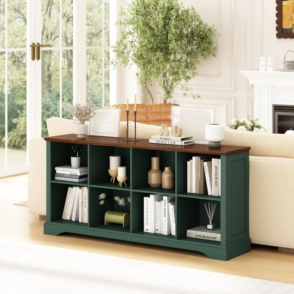 منظم تخزين حصري مكون من 8 مكعبات - رف كتب منخفض مكون من 62 رفًا طويلًا من خشب المزرعة، وحدة تحكم تخزين أفقية مفتوحة #6