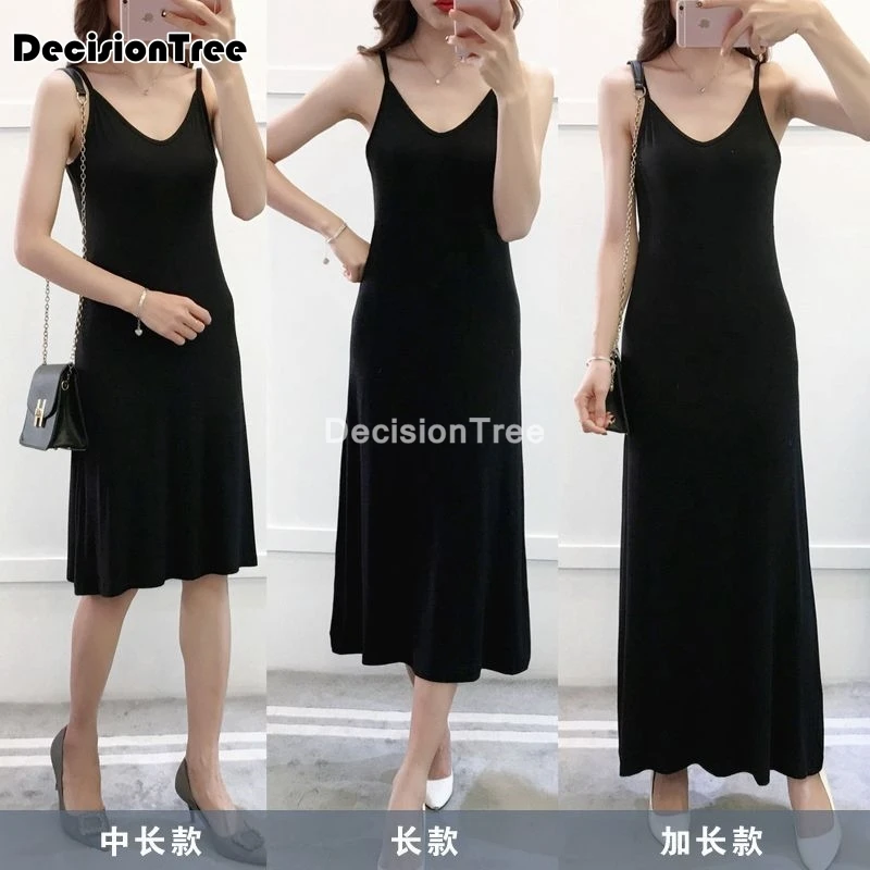 2026 women modal cotton spaghetti strap tank basic full slip medium long tank underdress petticoat long sleeping underdress