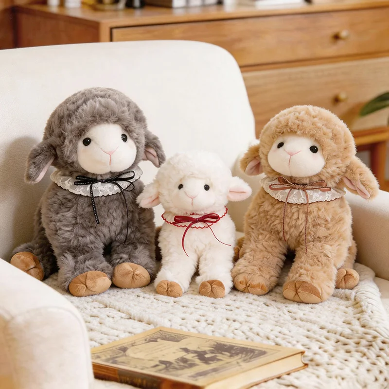 

24/35/50cm Cartoon Cute Sheep Plush Doll Soft Curly Hair White Grey Brown Goat Animal Stuffed Toy Home Decor Gift For Children