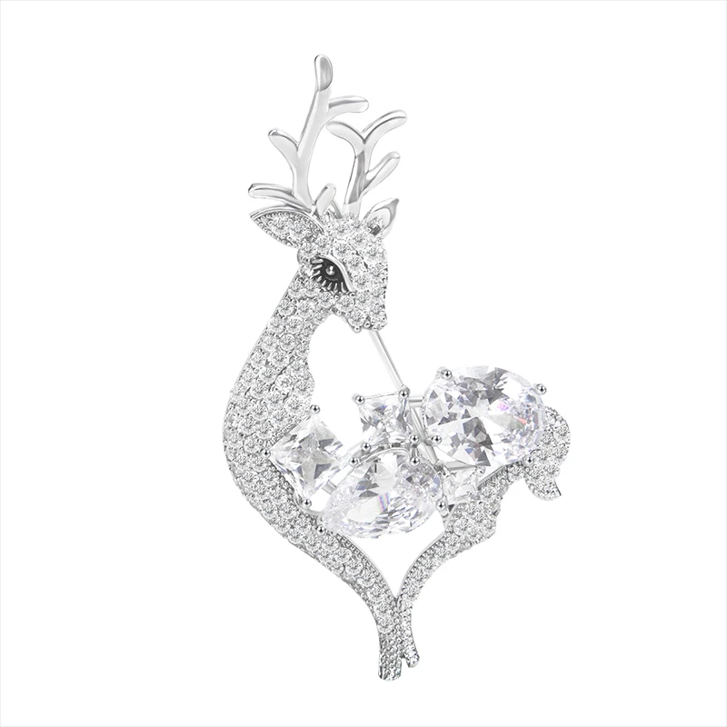 YYSuniee  Cute Deer Brooch, Christmas Pins and Brooches for Women Silver-tone Broach with Shiny Cubic Zirconia