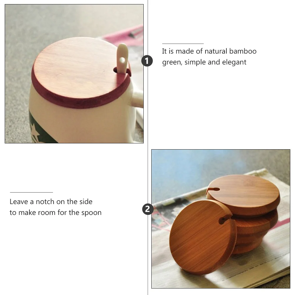 

6Pcs Bamboo Mug Lids Eco-Friendly Wood Cup Lids Notch Slot for Spoon Coffee Cup Cover Reusable Mug Lid