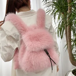 Winter Soft Plush Ladies Schoolbag Solid Color Female Furry Shoulder Bags Handbags Fashion Luxury Fake Fur Women's Backpack