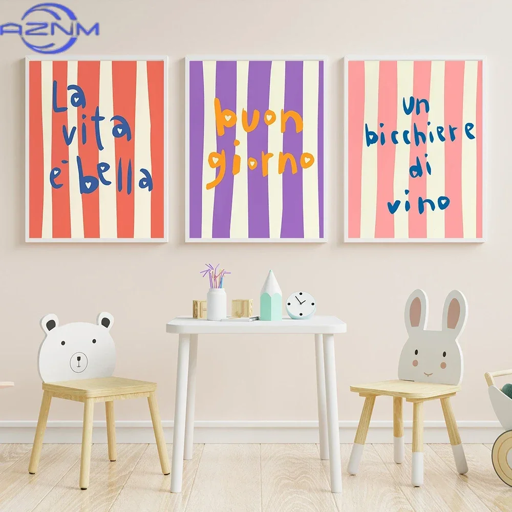 Set of 6 Italian Quote Wall Art Prints La Dolce Vita, Buon Giorno, Ciao Bella, Colorful Typography Home Decor Modern Prints