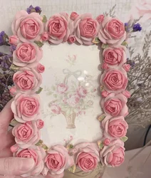 Pink Rose Blossom Series Warm Resin Rectangular Lace Frame Edge Table Ornaments and Home Art Frames
