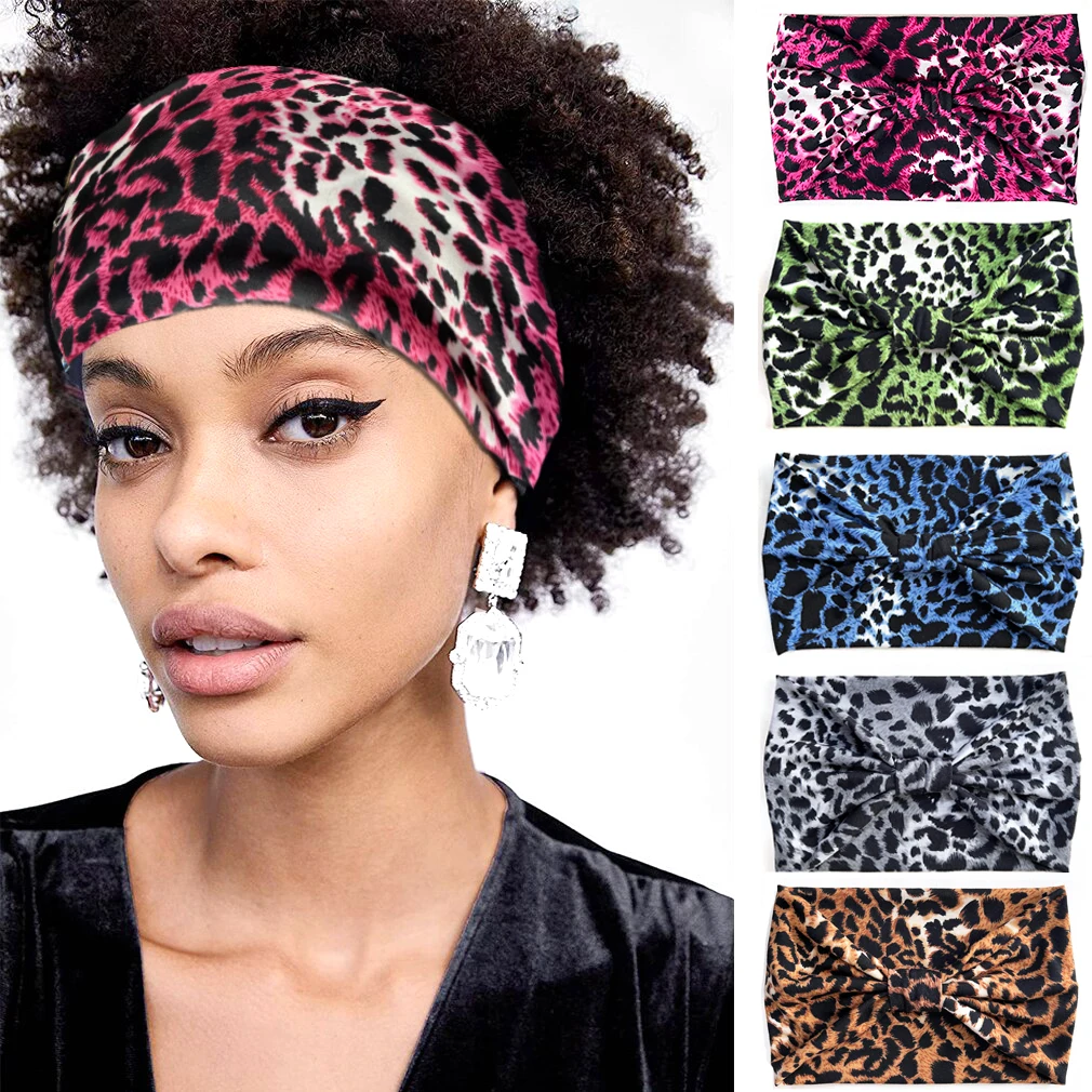 Fasce Boho fascia per capelli con nodo largo fascia per capelli con turbante elastico fascia per capelli elasticizzata con torsione leopardata