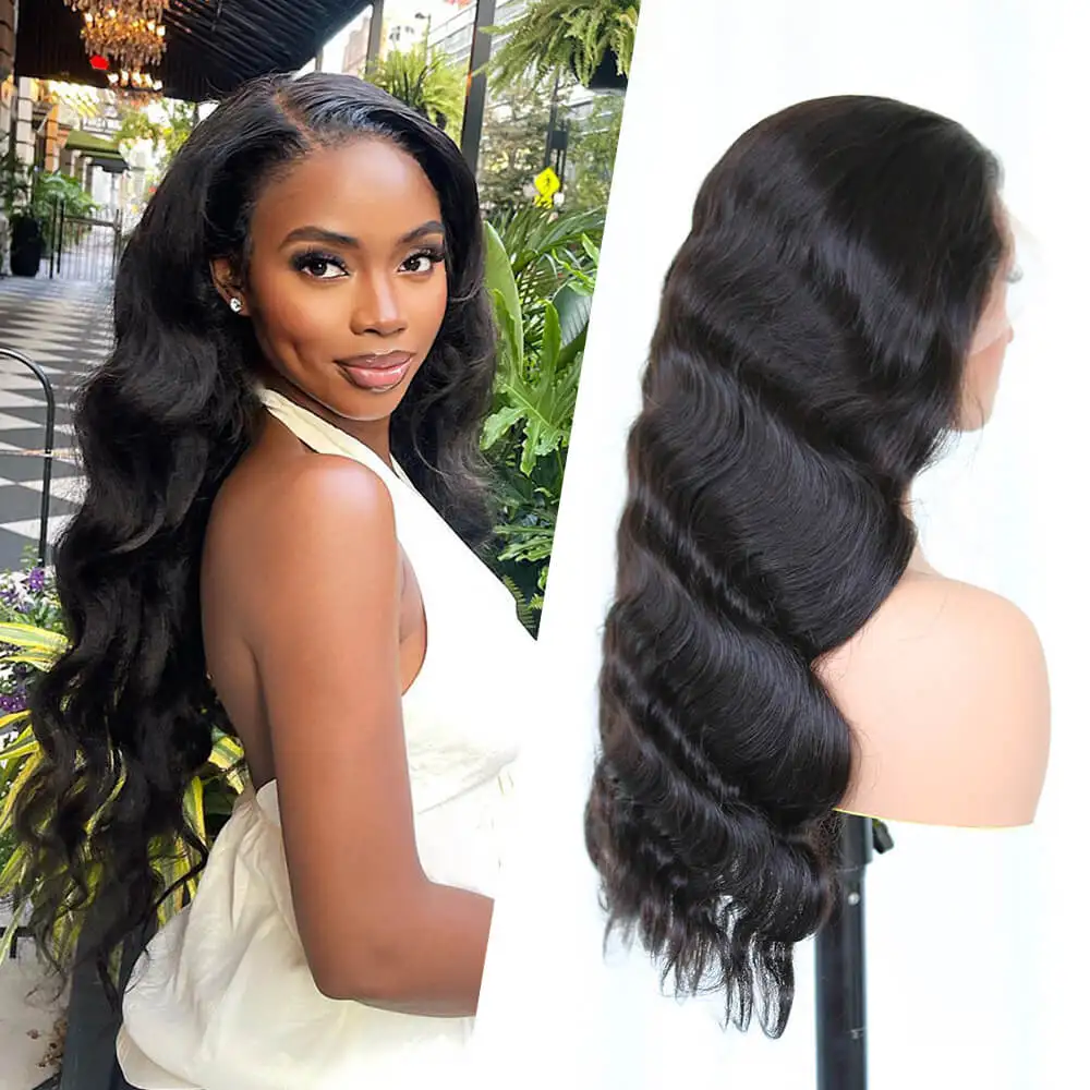 13x4プレプラッキング済み透明レースフロントウィッグ人毛ボディウェーブ13x4 HDレースフロントウィッグブラジル人毛ウィッグ