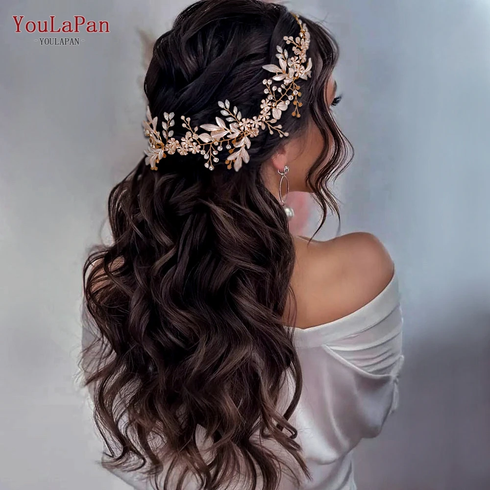 YouLaPan Wedding Hair Accessories Rose Gold Color Hair Piece Headband Women Tiara Wedding Headpiece Flower Bridal Headwear HP278