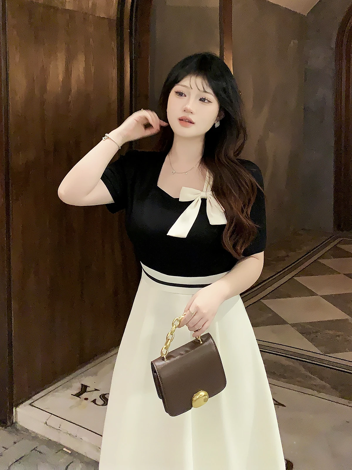 

Юбка А-силуэта Jiaoiao больших размеров с узлом, летняя, в стиле Хепберн, с высокой талией, квадратным вырезом, ретро, для повседневной носки