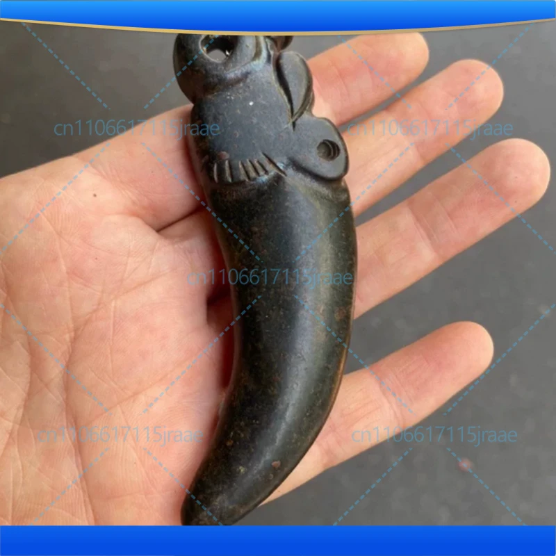 China Hongshan Culture Hand carved amulet Tiger tooth Meteorite Pendant Ancient jewelry Personality pendant