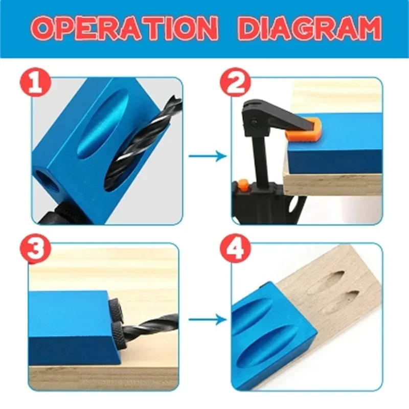 Imagem -06 - Carpintaria Oblíqua Bolso Hole Locator Jig Kit Guia de Broca Grupo Carpintaria Faça Você Mesmo Furador Brocas Ferramenta 15 Graus de Ângulo 14 Pcs