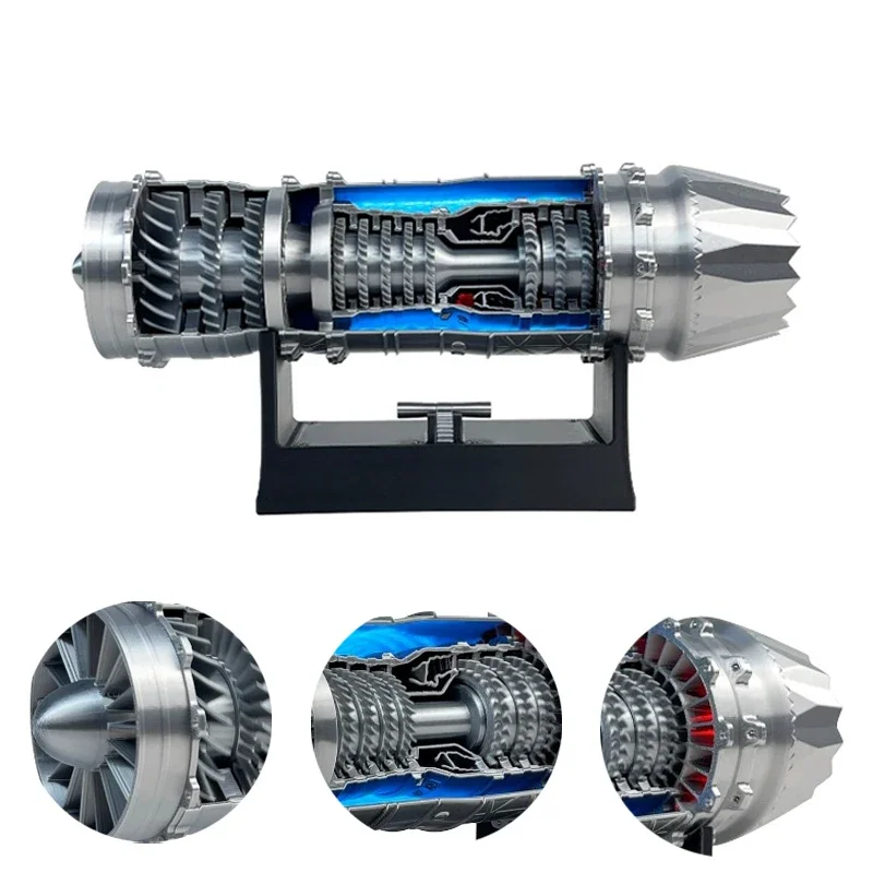 

J35 Turbofan Engine Model LED Light Metallic Glossy Desktop Ornament Model with Adjustable Speed